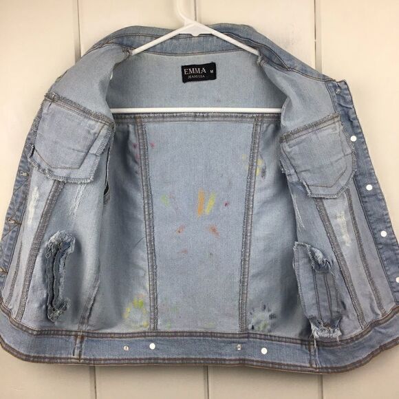 Emma‎ Denim Vest Anime Hand Painted DIY Upcycled Japanese Animé, Size - Medium - Picture 6 of 8